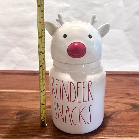 Rae Dunn Small Ceramic REINDEER SNACKS Canister Jar White/Red - Picture 11 of 12